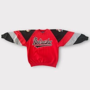 Vintage 90s Nebraska Huskers Football NCAA Colorblock Spellout Sweatshirt  L